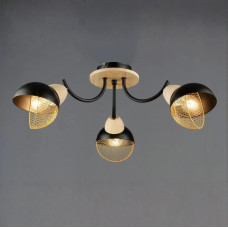 Люстра стельова на 3 плафони N6656/3 Чорний+Дерево