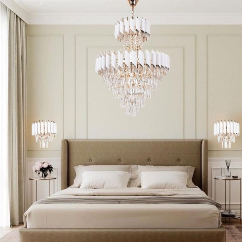 Підвісна кришталева люстра Sirius багатоярусна під 11 ламп Е27 біла/золота IP20 Sirius B E1722/11 600W