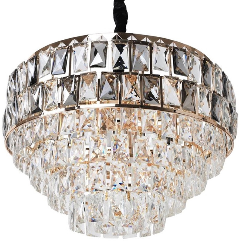 Підвісна кришталева люстра Sirius багатоярусна під п'ятнадцять ламп Е14 золотиста IP20 19306-15 600W