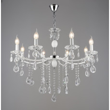 Підвісна кришталева люстра Valeso в класичному стилі під вісім ламп Е14 біла/хром IP20 B A4461/8 WT+ 60W