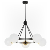 Подвесная люстра Sirius на пять стеклянных плафонов под лампу Е27 черная/медь IP20 9715-5 BK+Copper