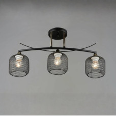 Стельова люстра Valeso на три плафони в сітку під лампу Е27 чорна/золото IP20 B K2257/3 BK+FGD