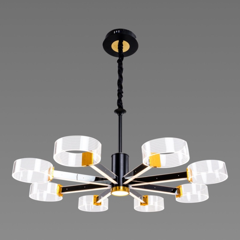 Подвесная светодиодная люстра Sirius 102W на восемь плафонов 3000-6500К черно-золотая IP20 N 3705-8 BLA