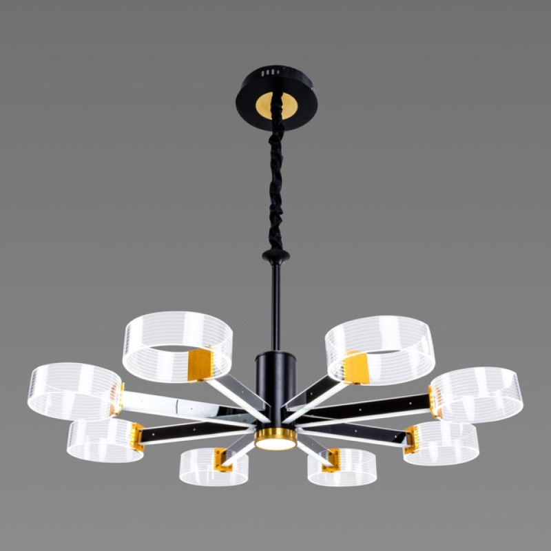 Подвесная светодиодная люстра Sirius 102W на восемь плафонов 3000-6500К черно-золотая IP20 N 3705-8 BLA