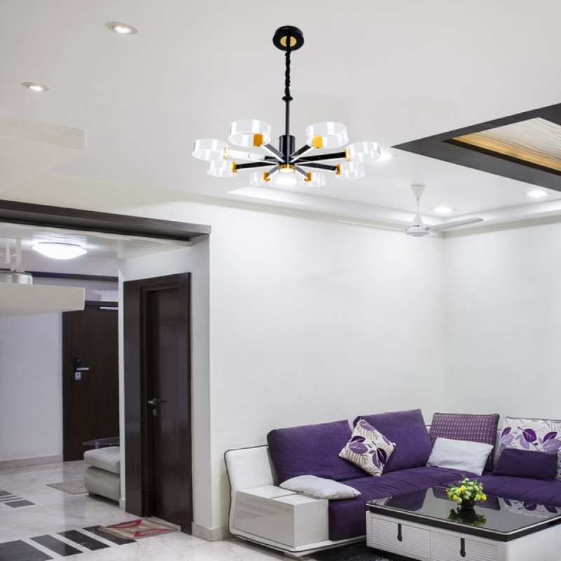 Подвесная светодиодная люстра Sirius 102W на восемь плафонов 3000-6500К черно-золотая IP20 N 3705-8 BLA