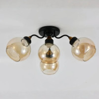 Стельова люстра Sirius на чотири скляні плафони під лампу Е27 чорна IP20 L0014-3+1 BK+Wood