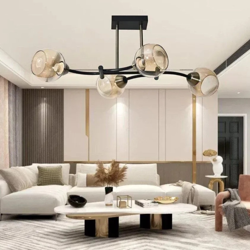 Потолочная люстра Sirius на четыре стеклянных плафона под лампу Е27 черная/золото IP20 V17-4 BK+GD