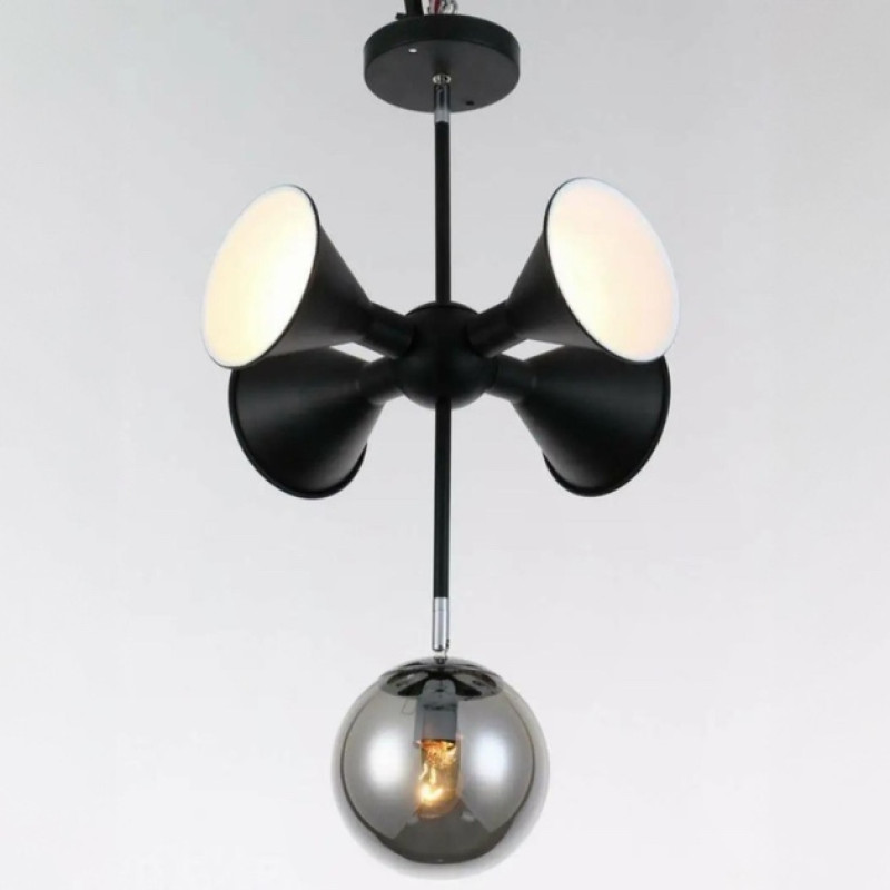 Стельова люстра Sirius у стилі лофт на п'ять плафонів під лампу Е27 чорна IP20 Д GH 10436-5