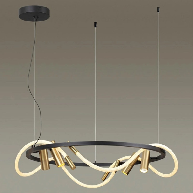 Подвесная светодиодная люстра 36W VALESO с круглым основанием 4000К черная/золотая IP20 THD63815-5 36W