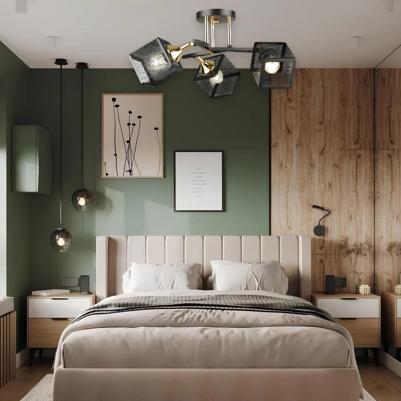 Стельова люстра Sirius на три металеві плафони в сітку під лампу Е27 чорна IP20 N5708/3