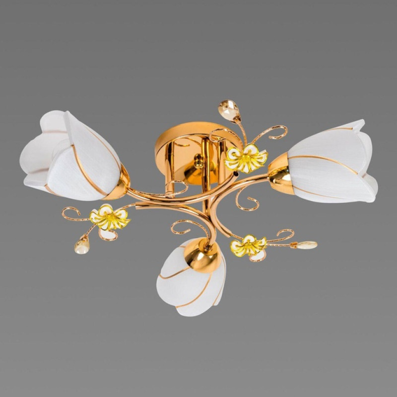 Потолочная люстра Sirius на три плафона в виде цветка под лампу Е27 золотая IP20 B N0282/3