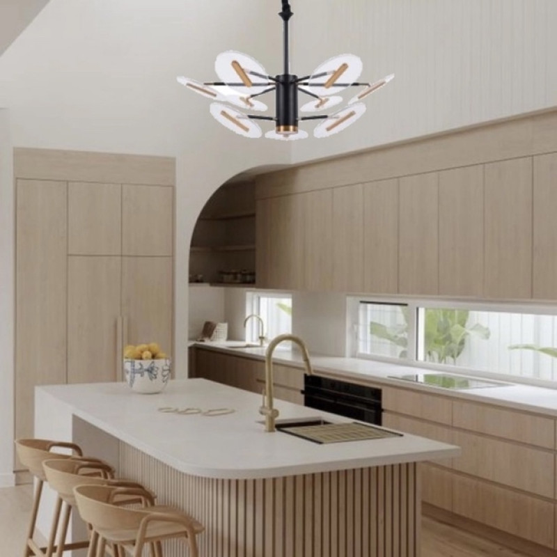 Подвесная светодиодная люстра Sirius 80W с прозрачными плафонами 3000-6500К черная IP20 N 3713-B-6+3 (80