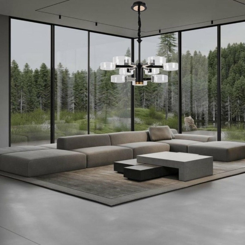 Подвесная светодиодная люстра Sirius 98W с круглыми плафонами 3000-6500К черная IP20 N 3705-6+3 BLACK+