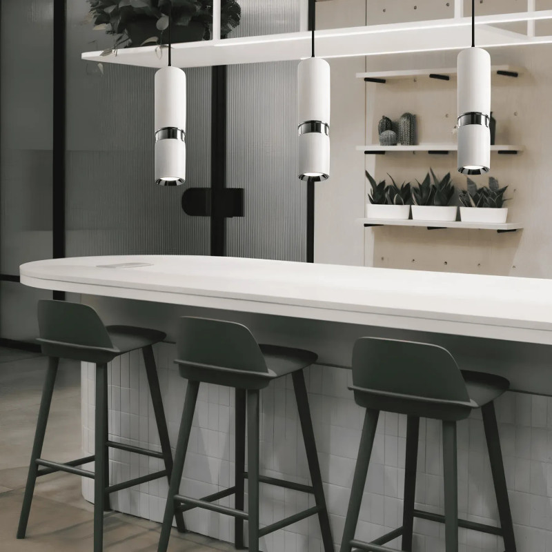 Люстра подвесная Sirius с одним цилиндрическим плафоном под лампу MR16 белая/хром IP20 PRD 4631-P WH CH