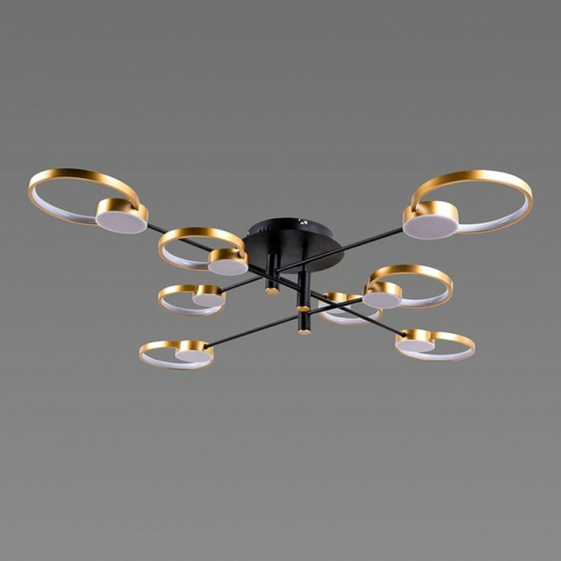Стельова LED люстра 80W Sirius з вісьмома акриловими плафонами 3000-6500К чорна/золота IP20 Ш 1312/8