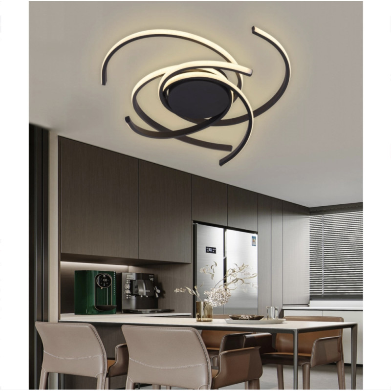 Стельова LED люстра 92W з пультом Sirius з вигнутими розсіювачами 3000K-6500K чорна IP20 LCD3001 BK