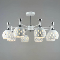 Стельова люстра Sirius на вісім плафонів з перфораціями під лампу Е27 біла/хром IP20 B N6099/8 WT+CR