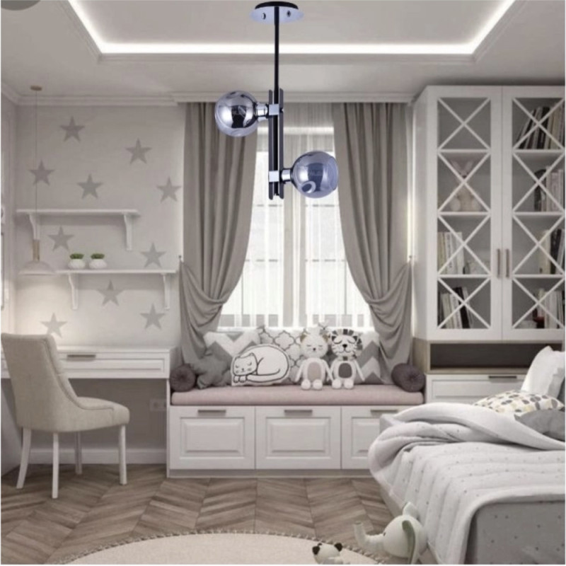 Стельова люстра Sirius з двома плафонами у формі кулі під лампу E27 хром IP20 Ю 9800В/2