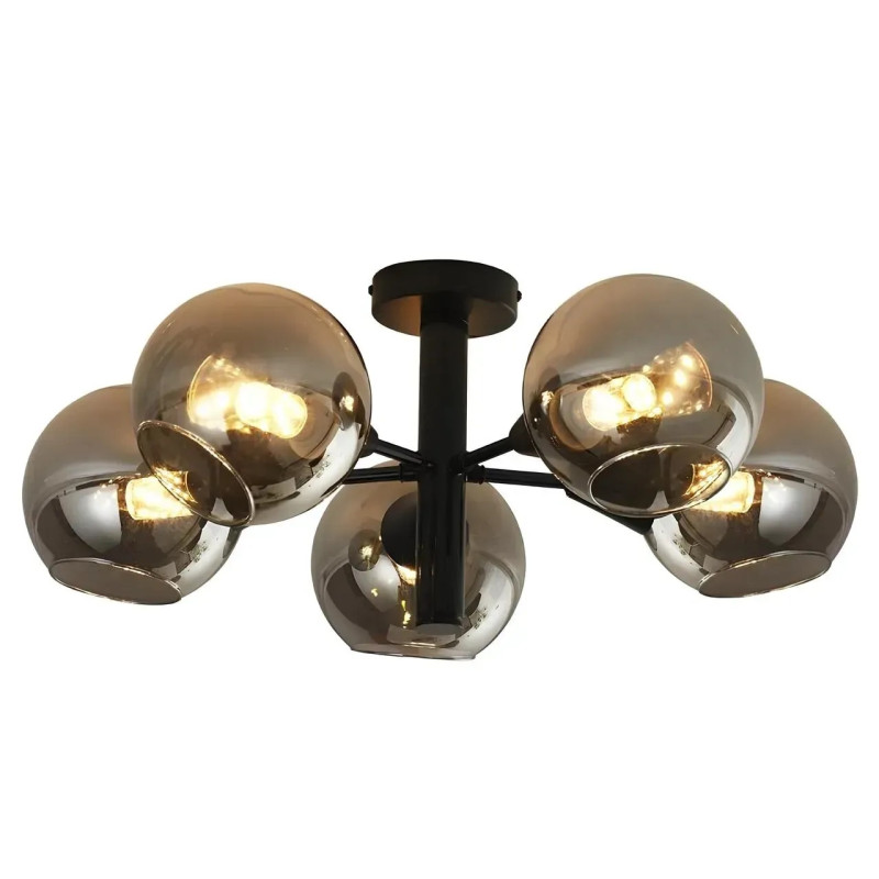 Стельова люстра Sirius на п'ять затемнених плафонів під лампу Е27 чорна IP20 GLX-22901-5