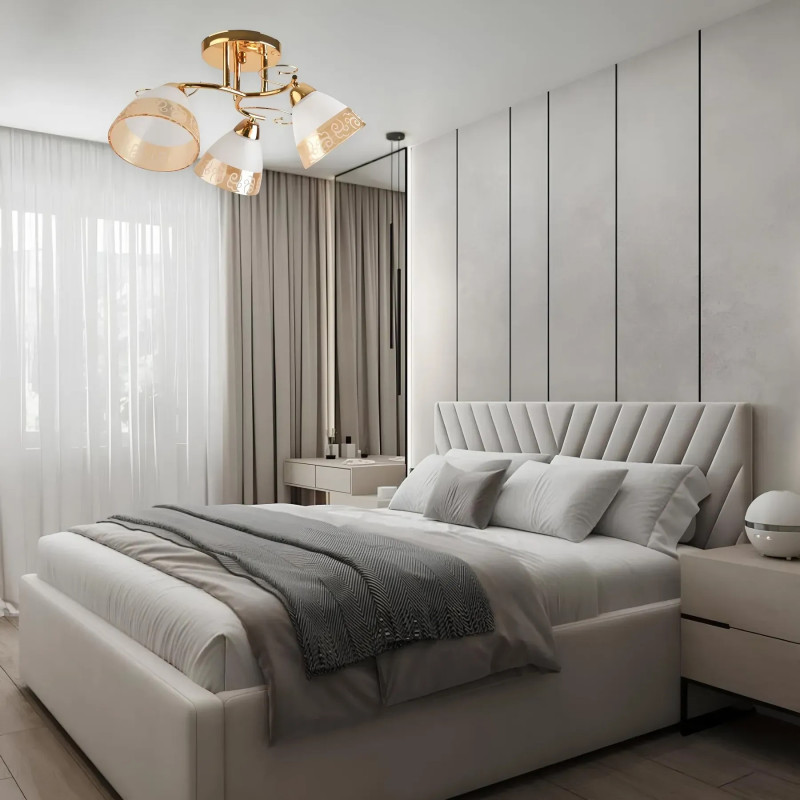 Стельова люстра Sirius на три матових плафони під лампу Е27 золота IP20 Л 8003/3 FG