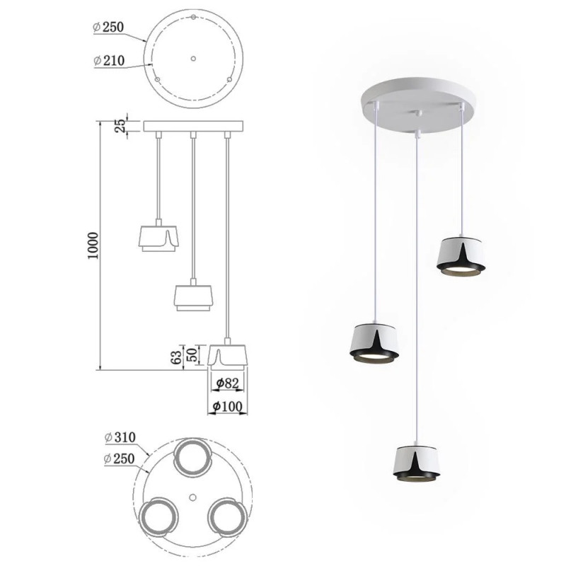 Светильник спот TELA 3xGX53-3R-310x1000-BLACK/WHITE-220-IP20 Esllse