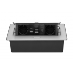 Мебельная розетка в столешницу врезная GTVMULTISOFT, 2хSHUKO, USB A+C, RJ45, HDMI кабель 1.5 м, алюминий AE-PBSURH2GS-53