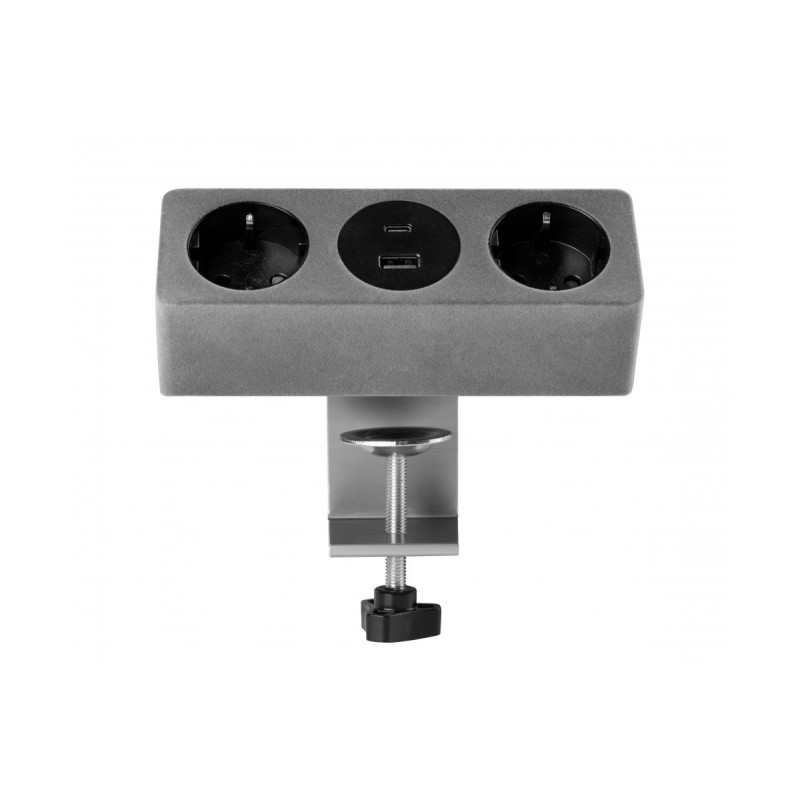 Мебельная розетка с фиксатором для стола GTV SOFITO, 2xSCHUKO, USB A+C, кабель 1.5м, серый флок AE-GMSOF2S2U-31