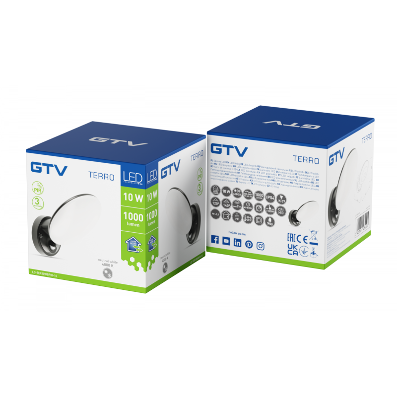 Светильник светодиодный фасадный TERRO с датчиком движения, 10 Вт, 720 лм, IP54, 4000K, черный LD-TER10WBPIR-10