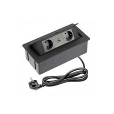 Меблева розетка в стільницю врізна GTV SOFT, 2хSHUKO, USB A+С, кабель 1.5 м, чорний AE-PBSUC2GS-20NN