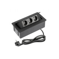 Меблева розетка в стільницю врізна GTV SOFT, 3хSHUKO, кабель 1.5 м, чорний AE-PBSC3GS-20NN