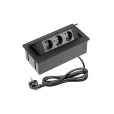 Меблева розетка в стільницю врізна GTV SOFT, 3хSHUKO, кабель 1.5 м, чорний AE-PBSC3GS-20NN