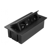 Мебельная розетка в столешницу врезная GTV MULTISOFT, 2хSHUKO, USB A+C, RJ45, HDMI кабель 1.5 м, черный AE-PBSURH2GS-20
