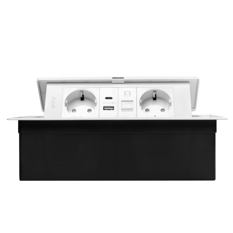 Мебельная розетка в столешницу врезная GTV MULTISOFT, 2хSHUKO, USB A+C, RJ45, кабель 1.5м, белый AE-PBSUR2GS-10