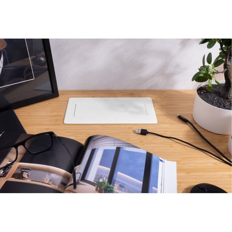 Мебельная розетка в столешницу врезная GTV MULTISOFT, 2хSHUKO, USB A+C, RJ45, кабель 1.5м, белый AE-PBSUR2GS-10