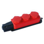 Колодка 3 гнезда с заземлением, 16А, каучук, (IP44), красная, Mutlusan