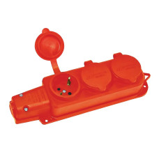 Колодка 3 гнезда с заземлением, 16А, каучук, (IP44), оранжевая, Mutlusan