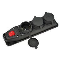 Колодка 3 гнезда с заземлением, с выключателем 16А, каучук, (IP44), Mutlusan