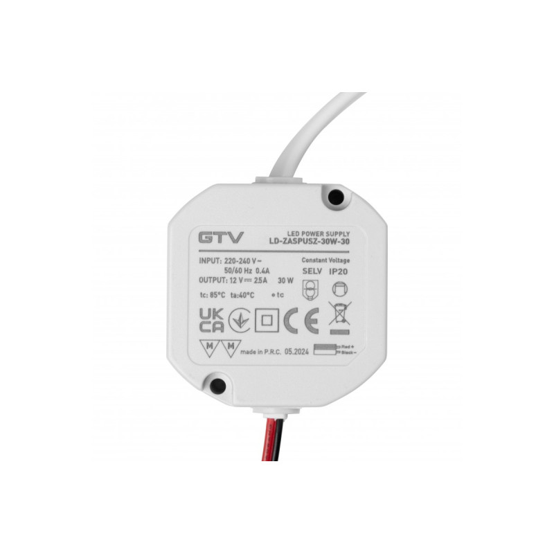 Блок питания в подрозетник, DC12В, вход AC220-240В, 30 Вт, вход AC220-240В, IP20 GTV LD-ZASPUSZ-30W-30