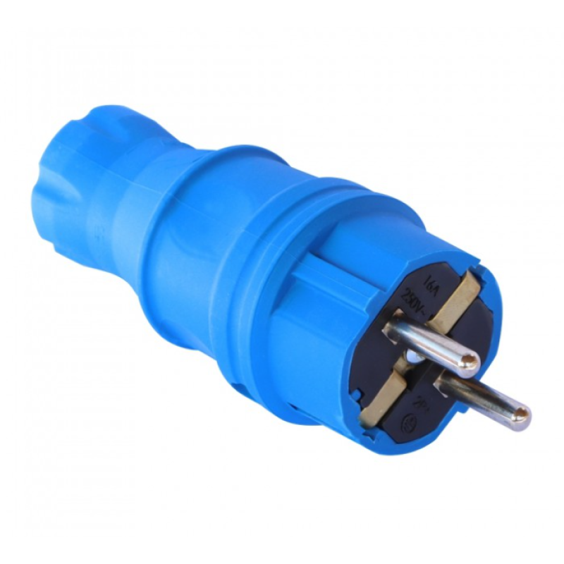 Вилка с заземлением, 16А, каучук, прямая, синяя, Mutlusan