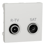 Розетка R-TV/SAT проходная (2 модуля) Unica New Schneider Electric белая NU345618