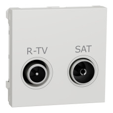 Розетка R-TV/SAT проходная (2 модуля) Unica New Schneider Electric белая NU345618