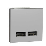 Розетка USB 2.0 двойная 2.1А тип A+A (2 модуля) Unica New Schneider Electric алюминий NU341830