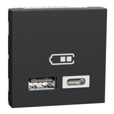 Розетка двойная USB тип A+C Unica New Schneider Electric антрацит NU301854