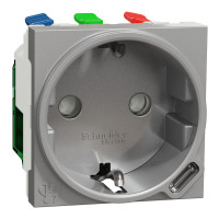 Розетка и USB тип С 10,5 Вт, 2 модуля Unica New Schneider Electric алюминий NU301730