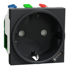 Розетка и USB тип С 10,5 Вт, 2 модуля Unica New Schneider Electric антрацит NU301754