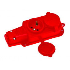 Колодка 2 гнезда с заземлением, 16А, каучук, (IP44), красная, Mutlusan