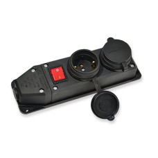 Колодка 2 гнезда с заземлением, с выключателем 16А, каучук, (IP44), Mutlusan