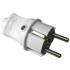 Вилка с заземлением прямая белая 16А ERKA 1002