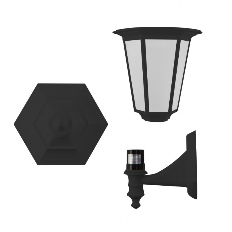 Світильник садовий FLORA, настінний з ніжкою, 40W, E27, IP44, ударостійкий PC/PP, чорний