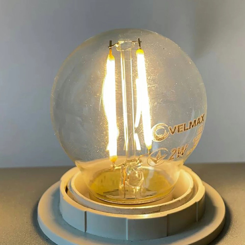 Светодиодная LED лампа VELMAX V-Filament-G45, 2W, E27, 2700K, 200Lm. (21-41-30-1)